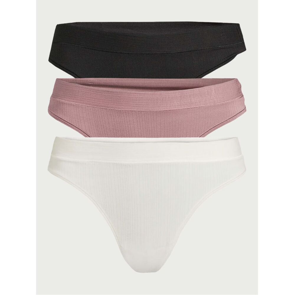 Joyspun Women's Ribbed Modal Thong Panties, 3-Pack